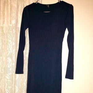 Sexy Navy blue ribbed midi dress